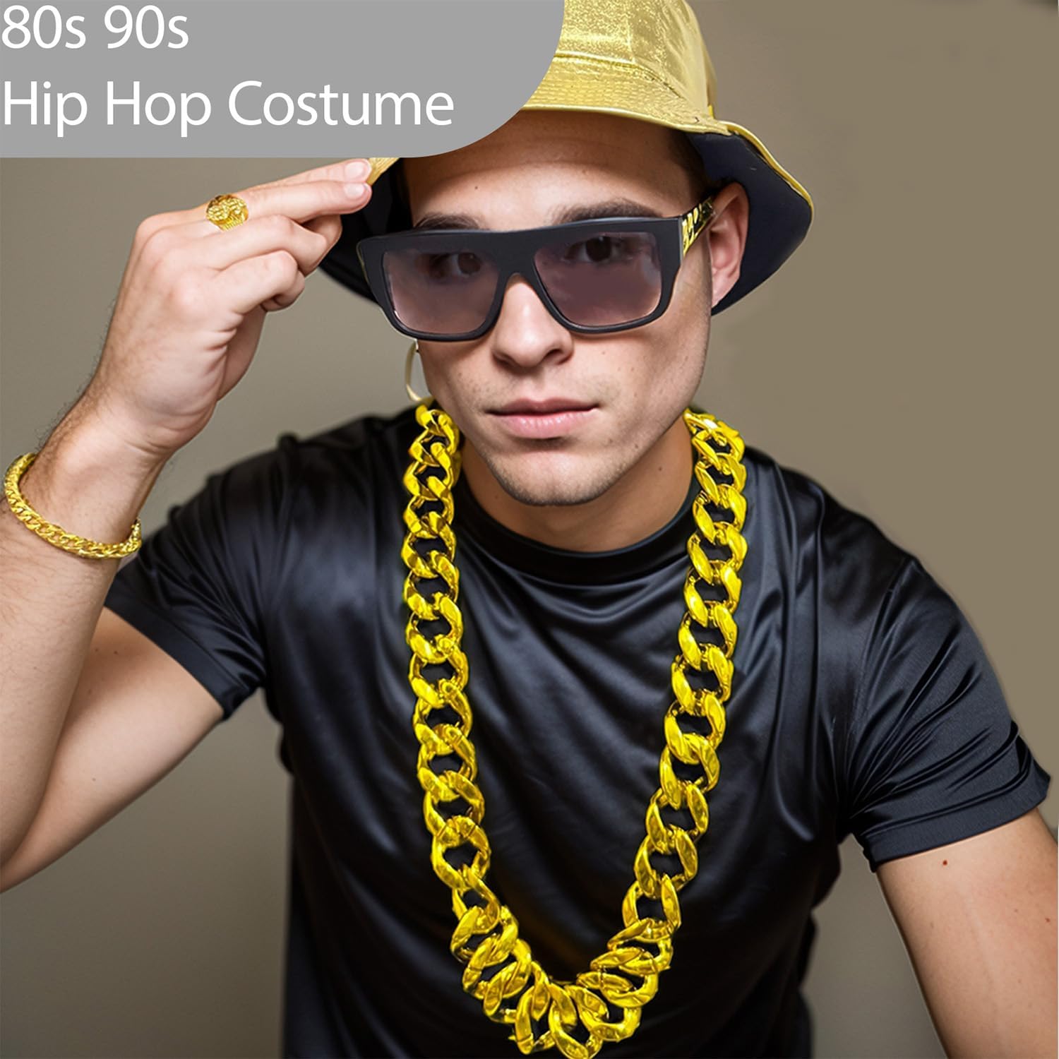 Gold Chain Necklace Men Costume Chain Fake 80s 90s Hip Hop Gold Chain Halloween Plastic Big Fake Chain Accessories for Men Women Cosplay Dress Up Party Props - Image 3