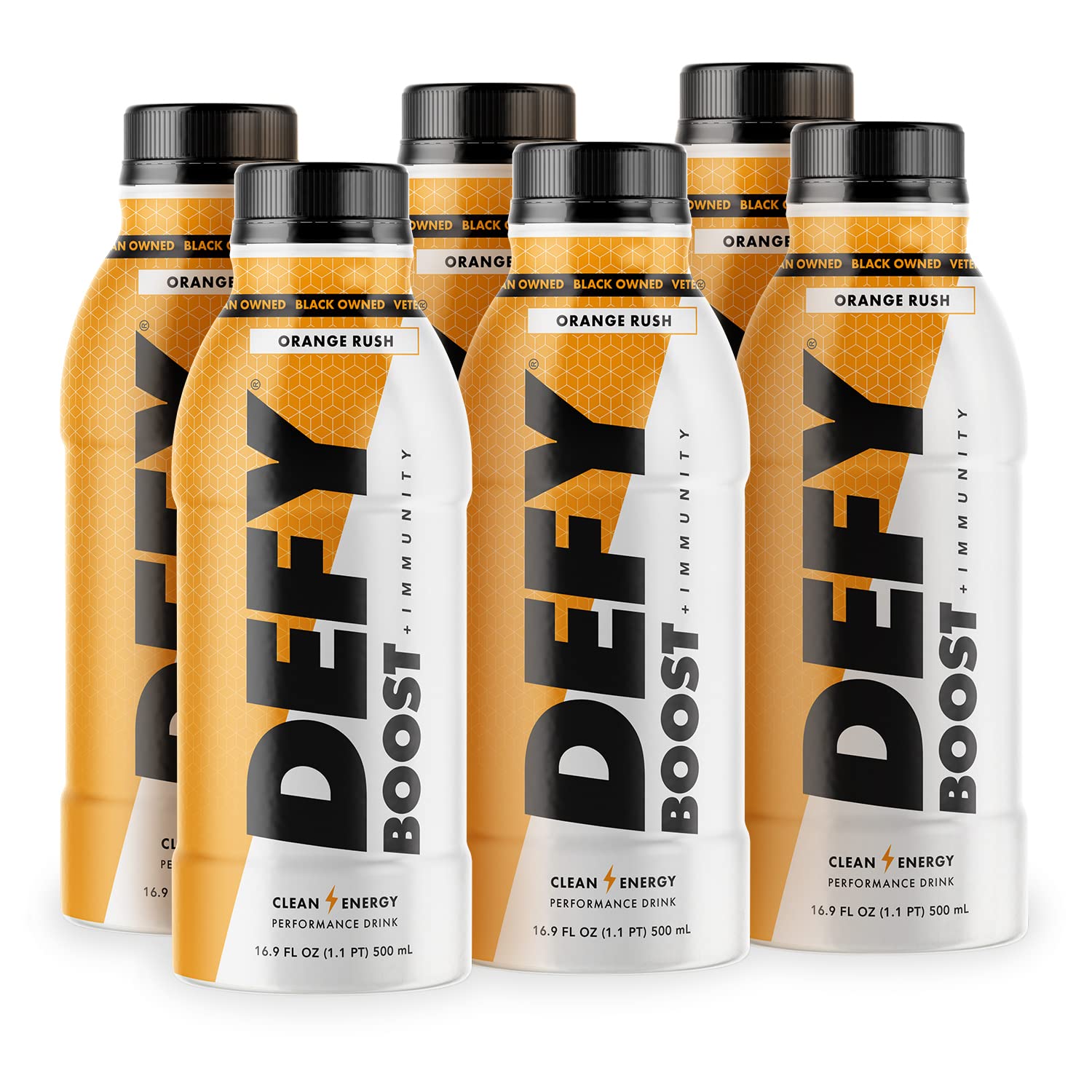 DEFY Orange Rush Boost Beverages + Immunity Energy Drinks, Healthy Pre Workout & Immune Support, Zero Sugar Added Electrolyte Drink, Dairy & Gluten & Soy Free 16.9 fl oz (6 Pack)