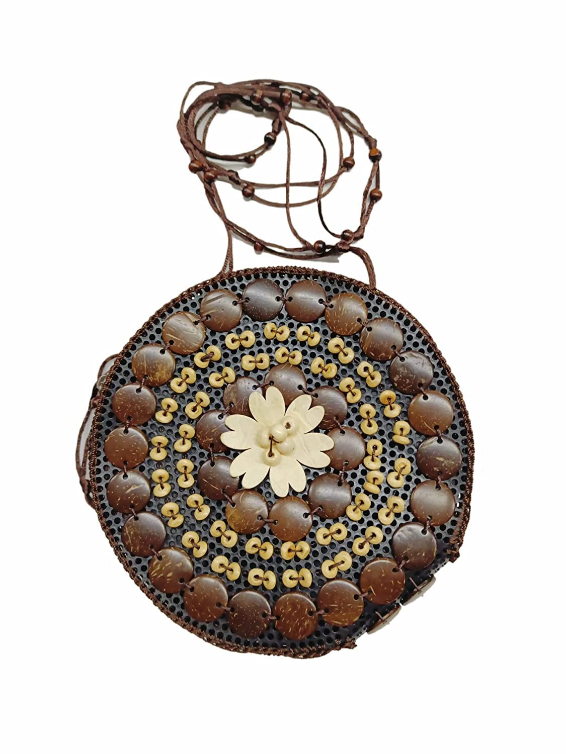 ANESHA Beach Babe Coconut Purse Shell Seeker Round Shell Handbag Side Hanging Purse Pack of 1 Size: 7 X 2 X 7 Inches