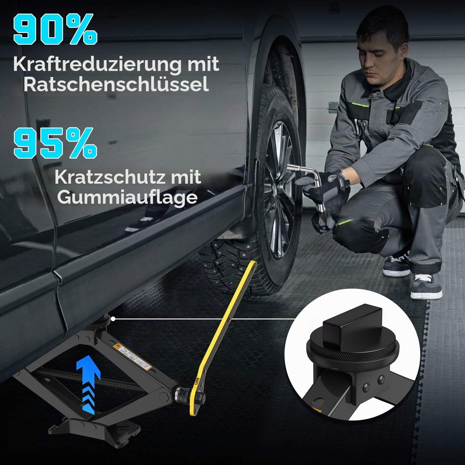 IMAYCC Wagenheber-Set für Mercedes Benz, 2,5 t Scherenwagenheber mit 2 Wagenheber-Gummiauflagen, Mercedes-Zubehör, robuster Stahl-Hebebühne, tragbarer Reifenwagenheber, Notfall-Set