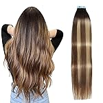 SUYYA Tape in Hair Extensions Human Hair Balayage Darkest Brown to Chestnut Brown and Light Blonde 14In 40g/pack 20pcs Straight Seamless Skin Weft Tape in Real Human Hair Extensions(14inch P6/16/T2)