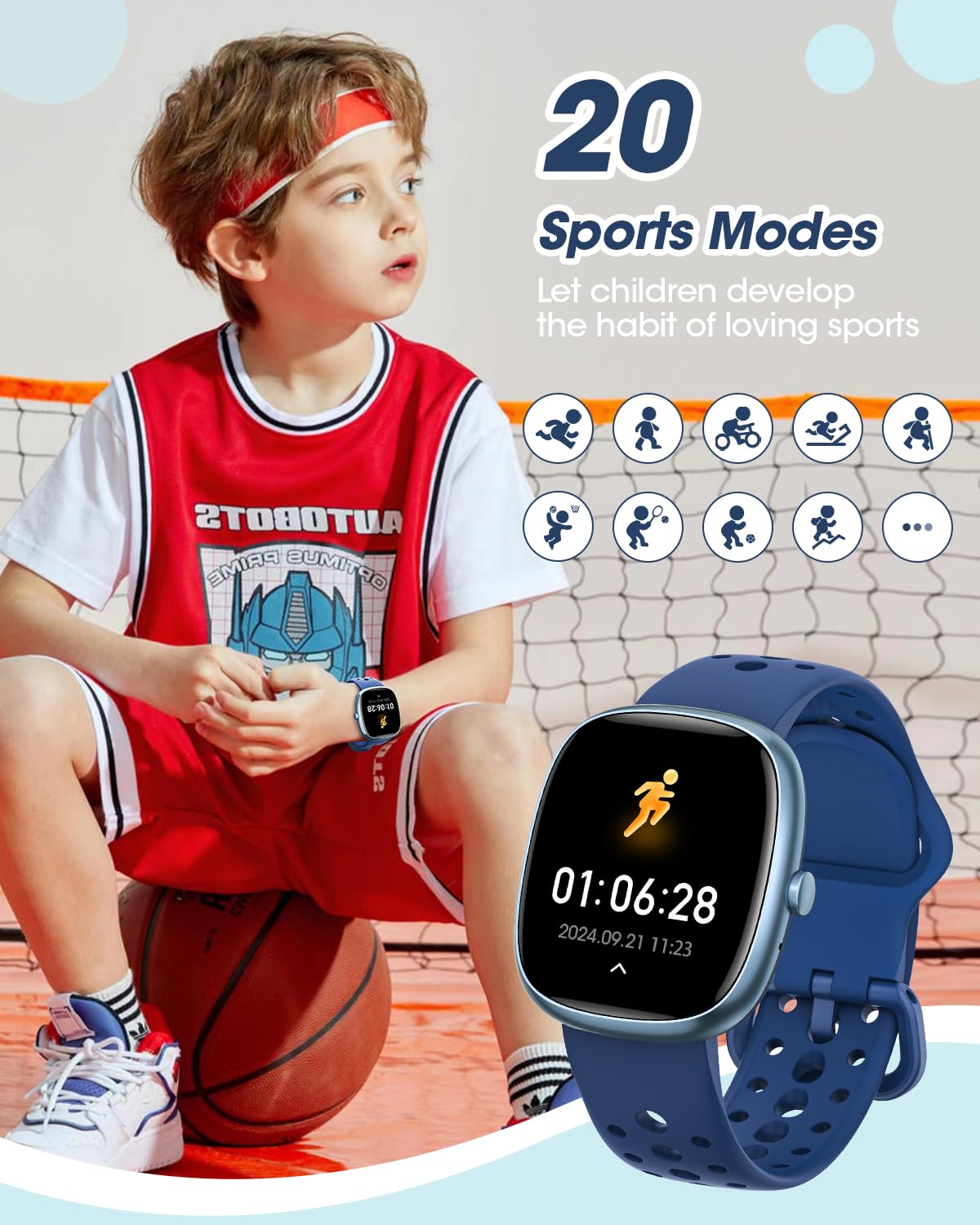 TotsyFun Smartwatch Bambini, Orologio Smartwatch Bambino con 20 Modalità Sportive, 19 Giochi, Frequenza Cardiaca, Monitor del Sonno, Impermeabile IP68, Regalo per Adolescenti 7 agli 11 Anni, Blu