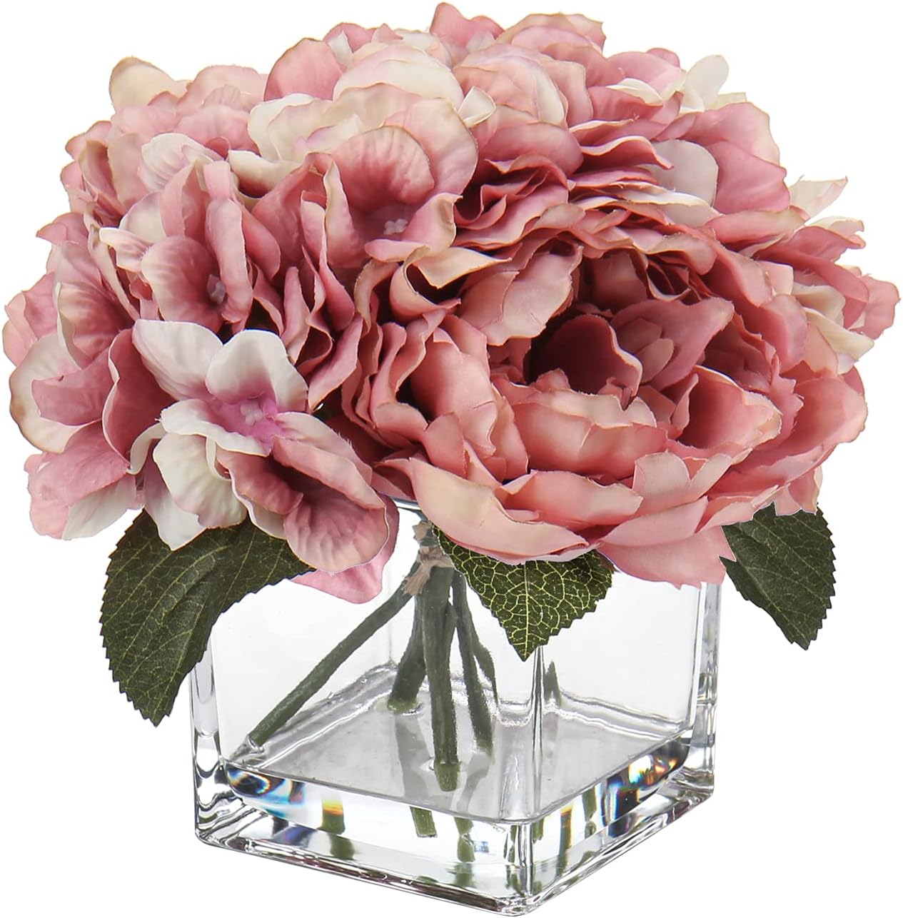 Pink Fake Flowers with Vase Hydrangea Artificial Flowers in