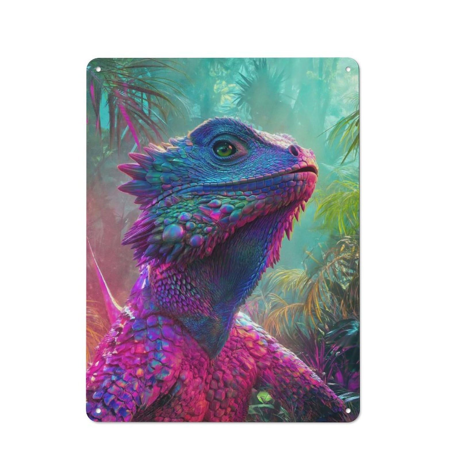 Metal Wall Sign 40x30cm Featuring Vibrant Lizard in Lush Jungle for Café Or Home Bar, for Collectors Decorating Cafés And Home Bars