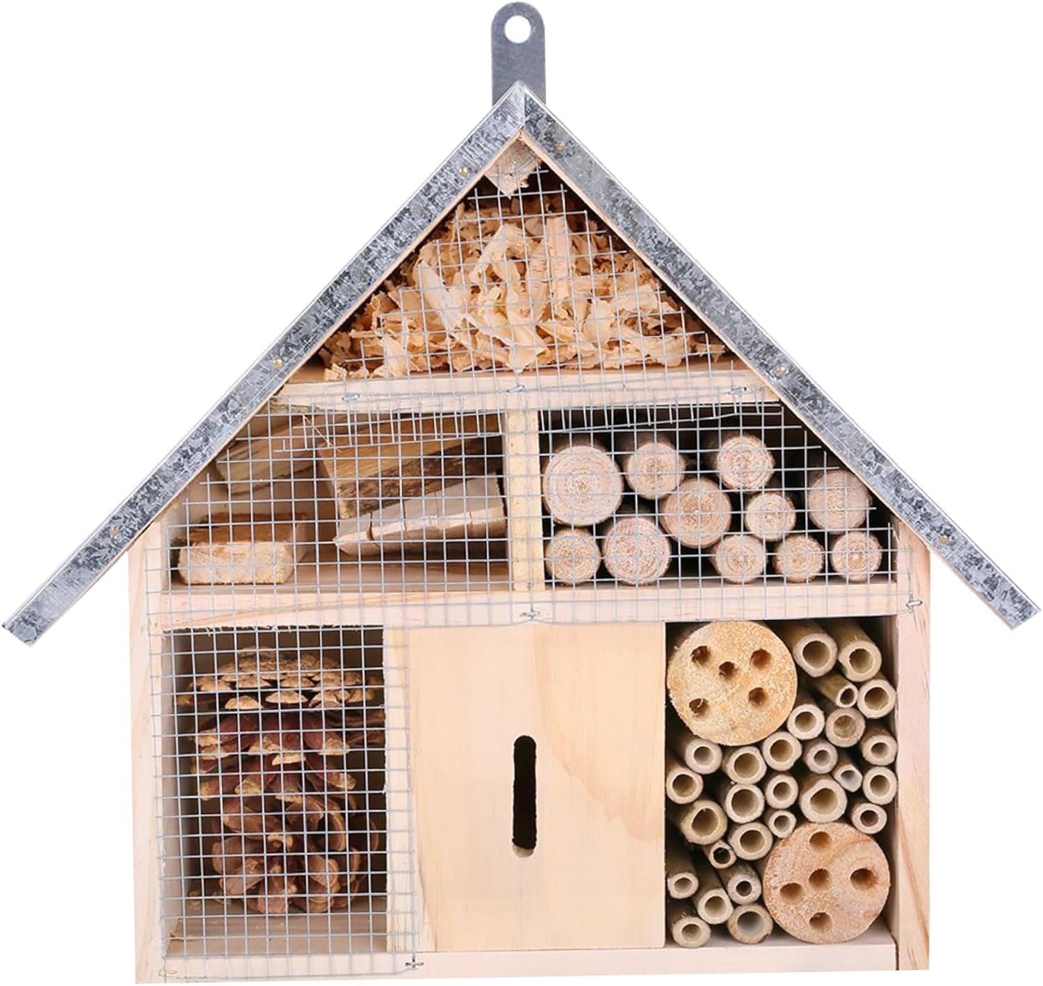 Weatherproof Wood Bug Hotel for Garden, Hanging Bee Box House for Bees Ladybirds and Butterflies Decoration