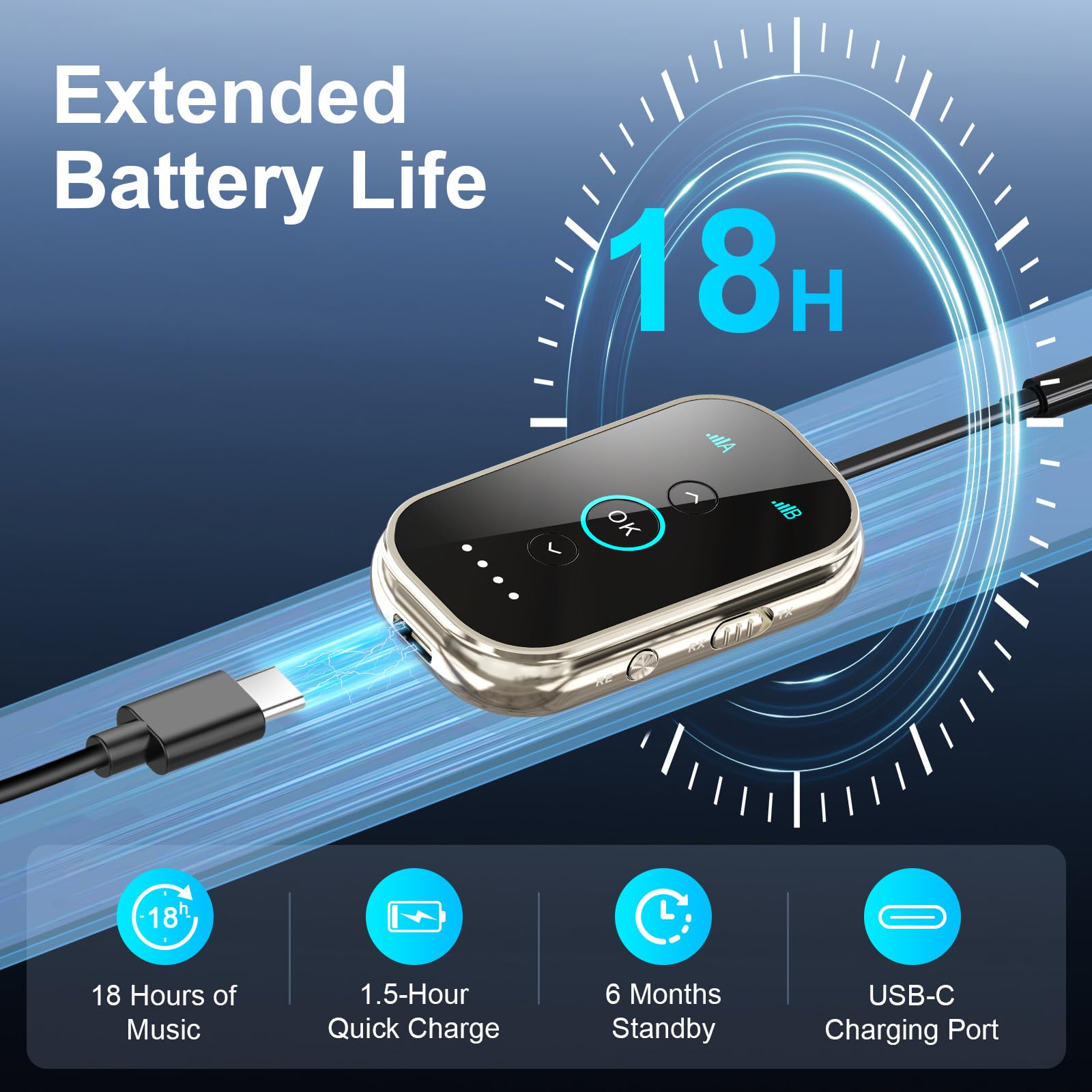 Ultra Bluetooth 5.4 Transmetteur récepteur – Aluminium CNC et verre céramique | Double lien pour 2 AirPods/écouteurs | AptX Adaptif/Audio HD | Émetteur sans fil pour avion/TV/voiture/salle de