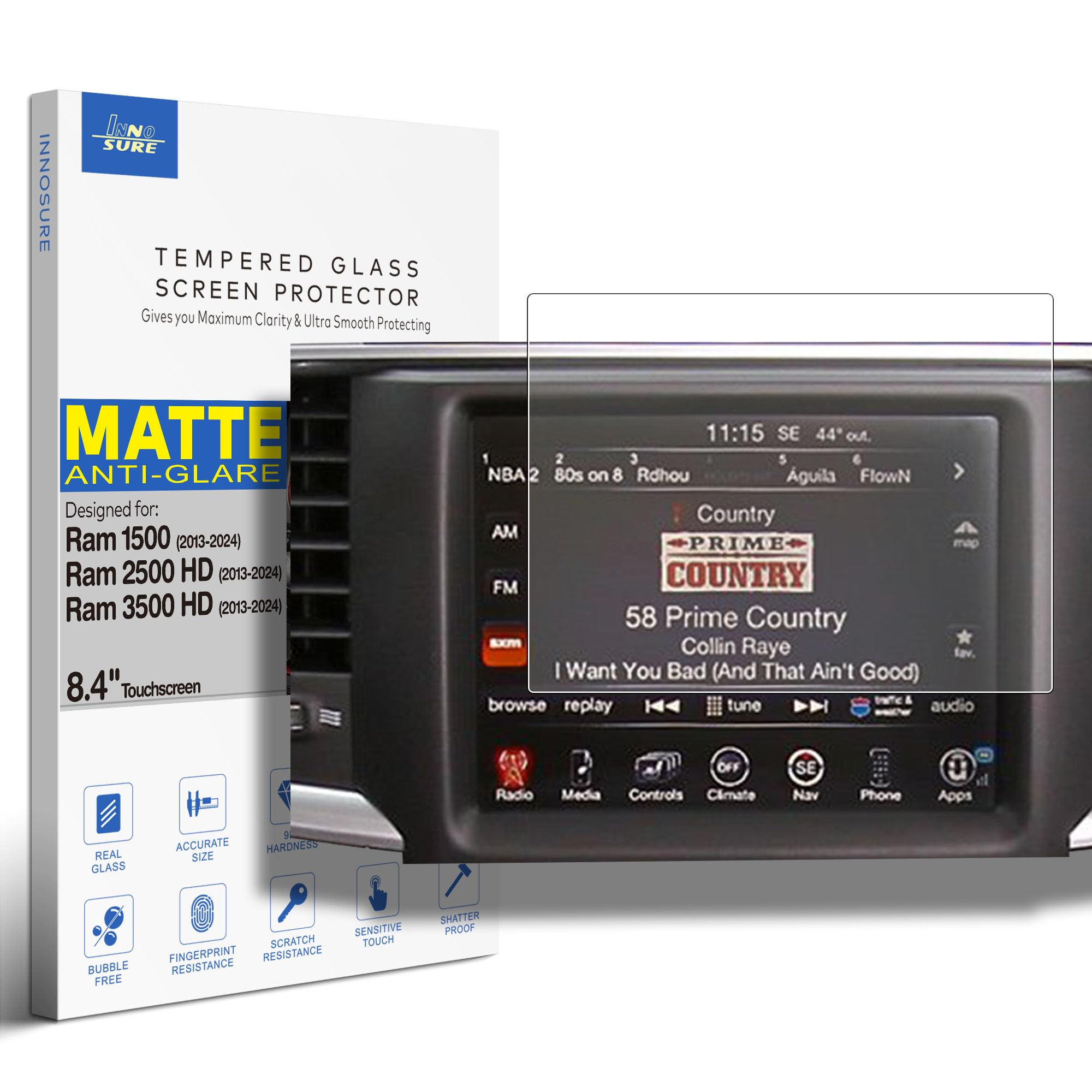 INNOSURE Premium Glass Screen Protector for (2013-2024) Ram 1500 2500HD 3500HD Uconnect 8.4 Inch Touchscreen Anti Glare (Matte)