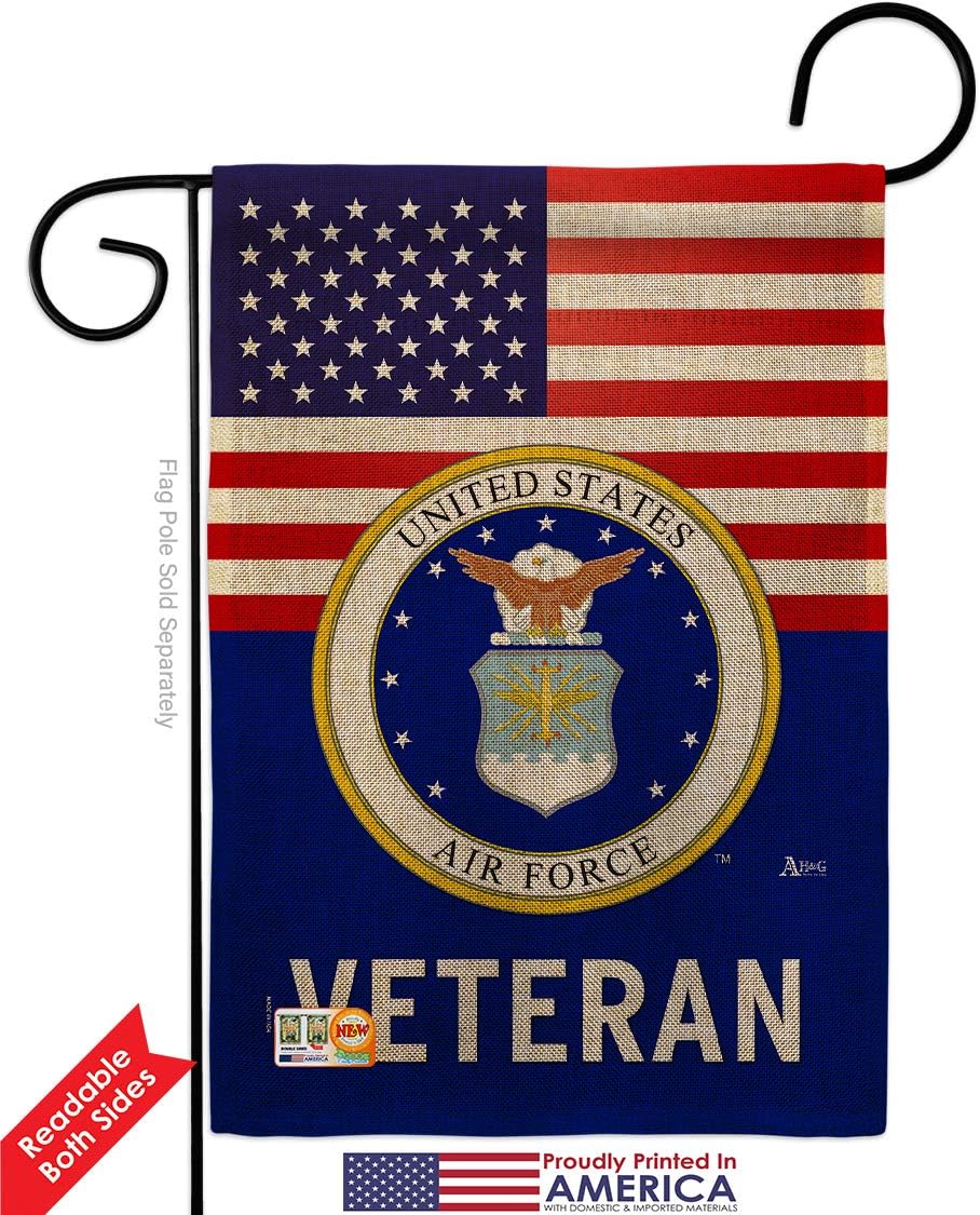 US Air Force Veteran Burlap Garden Flag - 2pcs Pack Armed Forces USAF United State American Military Retire Official - House Decoration Banner Small Yard Gift Double-Sided Made in USA 13 X 18.5