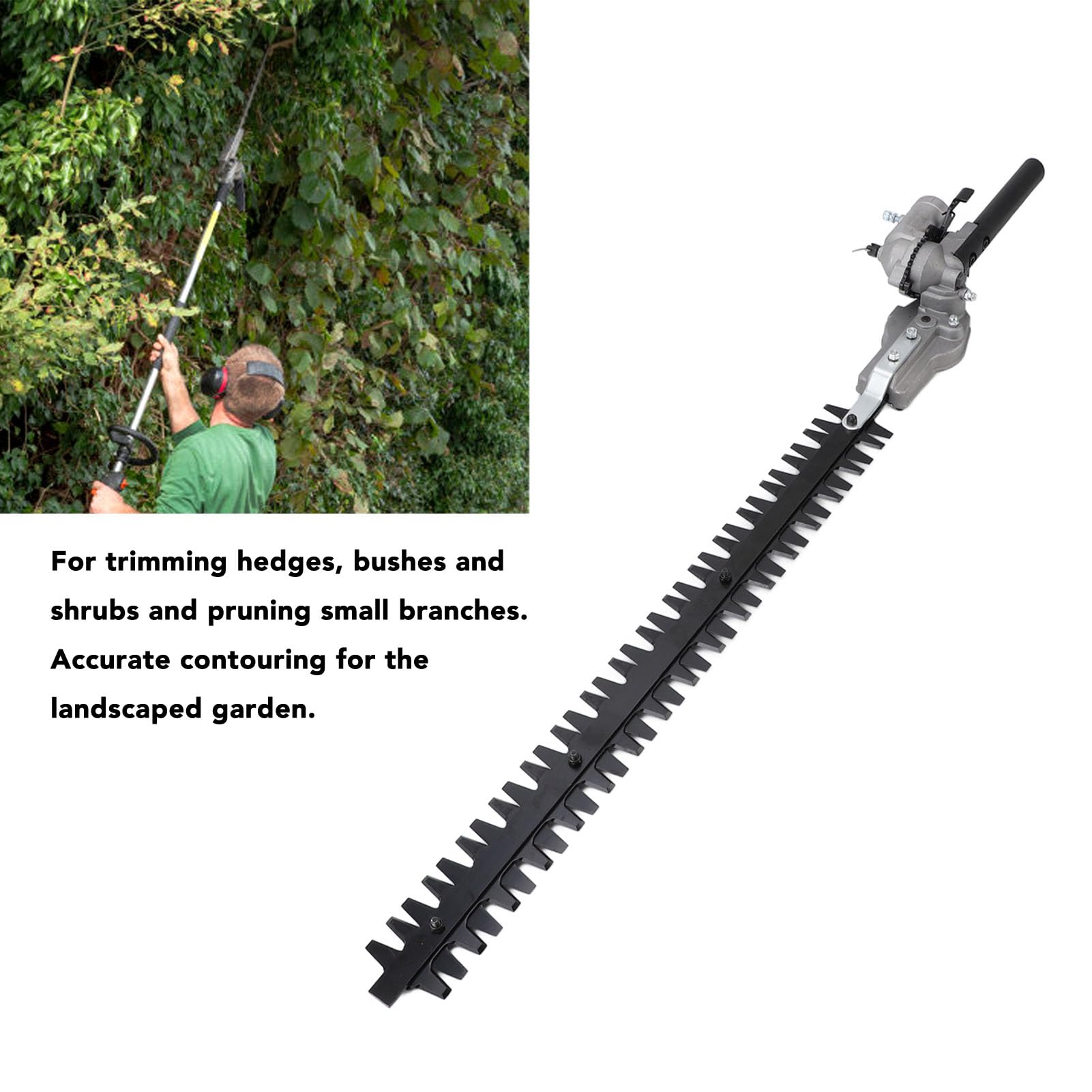 SIXRUN Cabezal de Corte de Setos con Poste de Acero Al Manganeso, Accesorio para Cortasetos con Hoja de 55 Cm, Cabezal de Corte Multiángulo de 9 Estrías para Recortar Setos, Arbustos, Arbustos, (28*