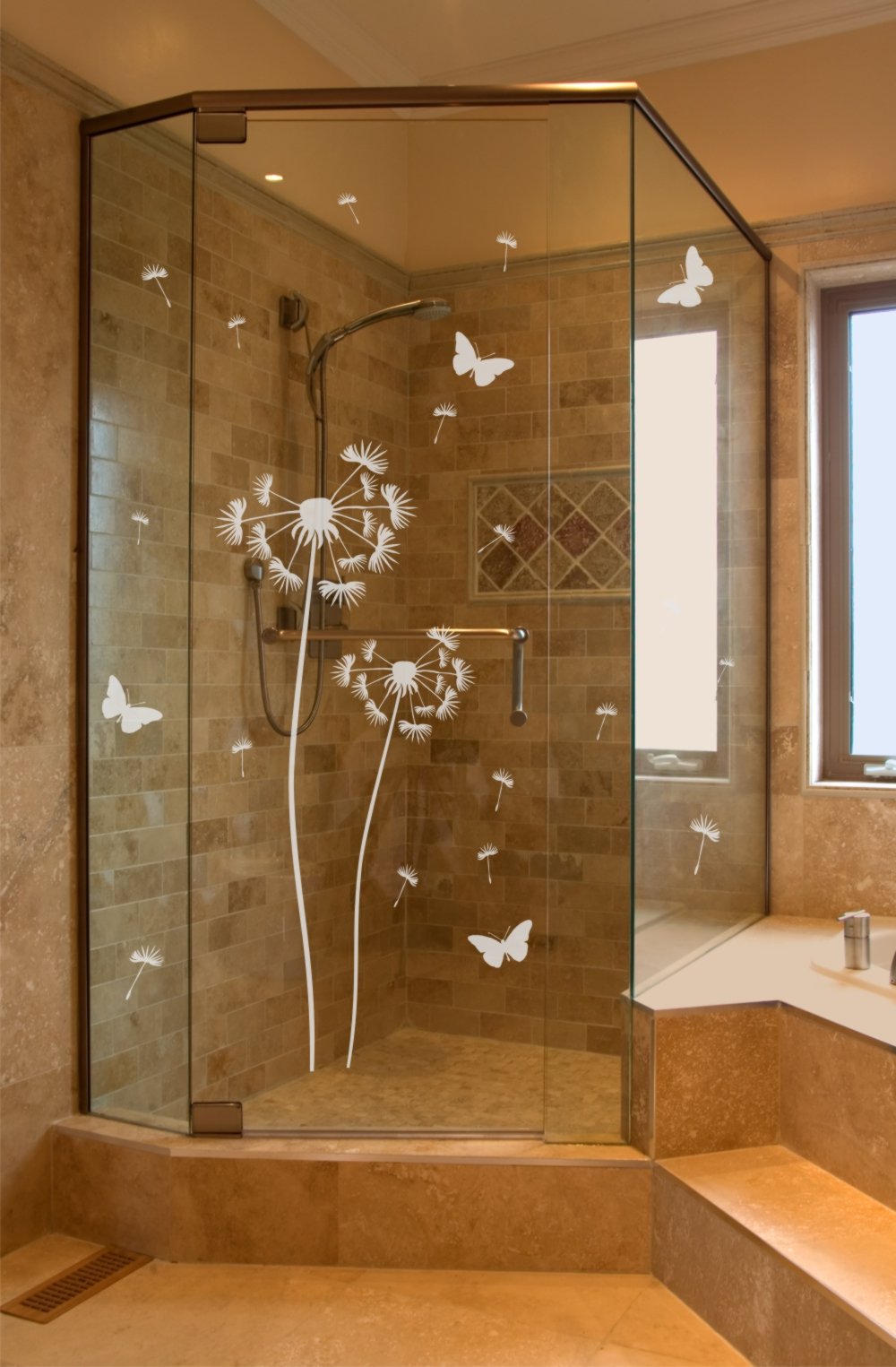 Glastür Aufkleber Folie Glasdekor Fensterfolie Sichtschutz Wohnzimmer, Bad, Küche, Pusteblume einzeln oder als Set (2er Set 120cm und 160cm)