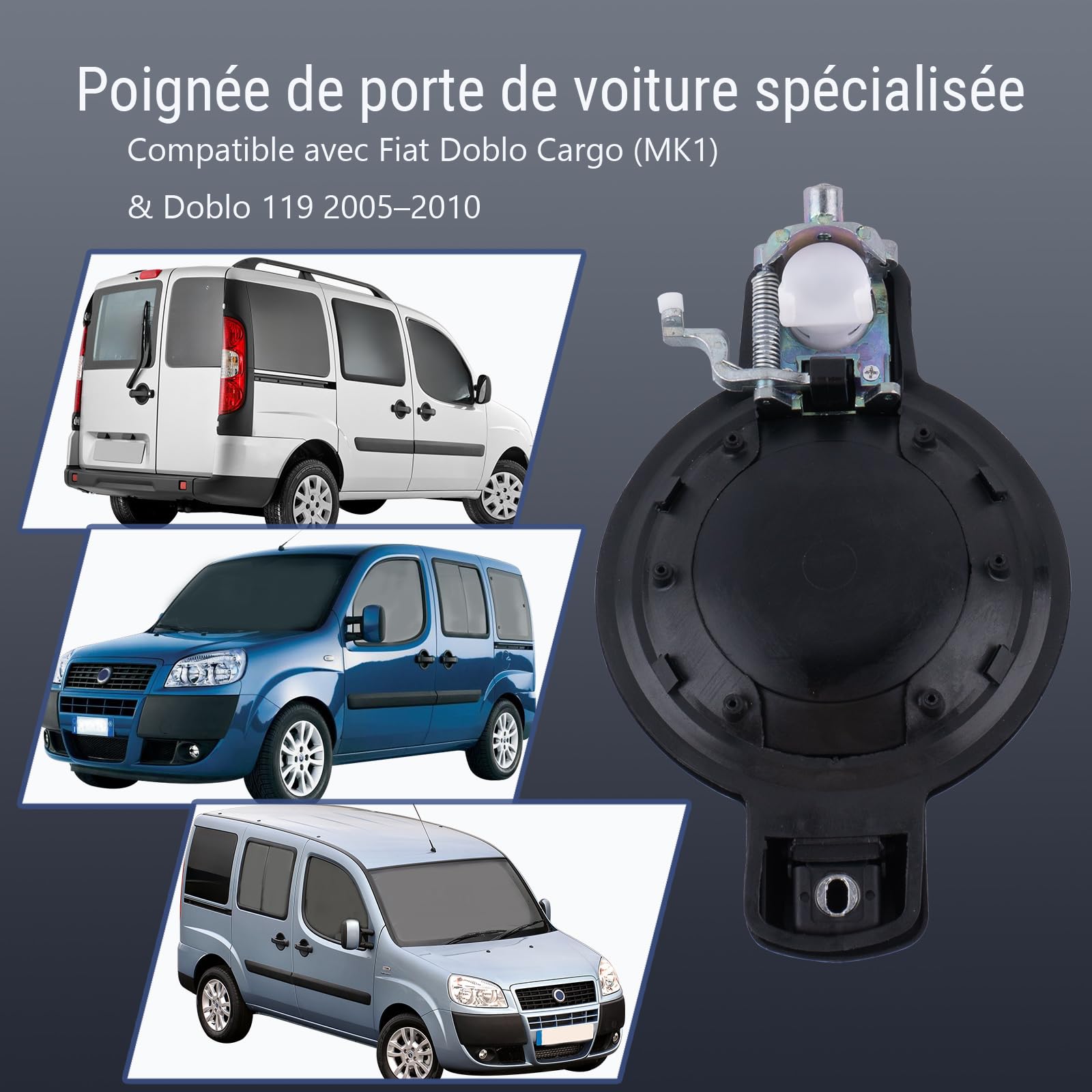 Poignée de Porte Extérieure Compatible avec Doblo(735309959+2KEY) | Poignée Droite Avant avec 2 Clés Compatible avec Fiat Doblo Cargo (MK1) & Doblo 119 2005–2010