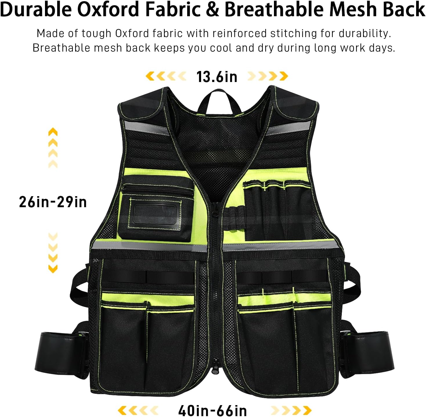 ATOLS Adjustable Tool Vest for Men, 23 Pockets, Reflective Work Vest for Electricians, Carpenters & Construction Workers