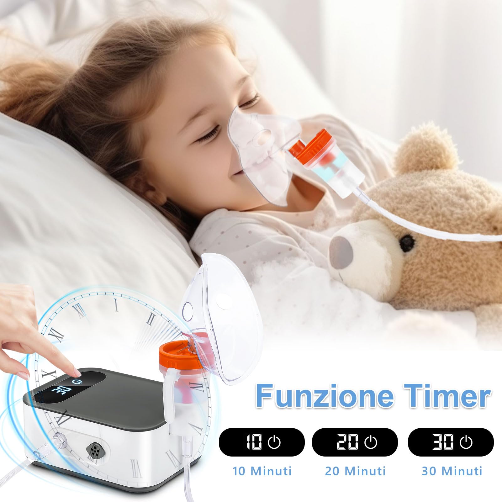 Wholede Aerosol Ultrasuoni Silenzioso - Nebulizzatore A Compressore, Areosol per Bambini ed Adulti con Boccaglio E Maschera, Velocità di Atomizzazione Regolabile