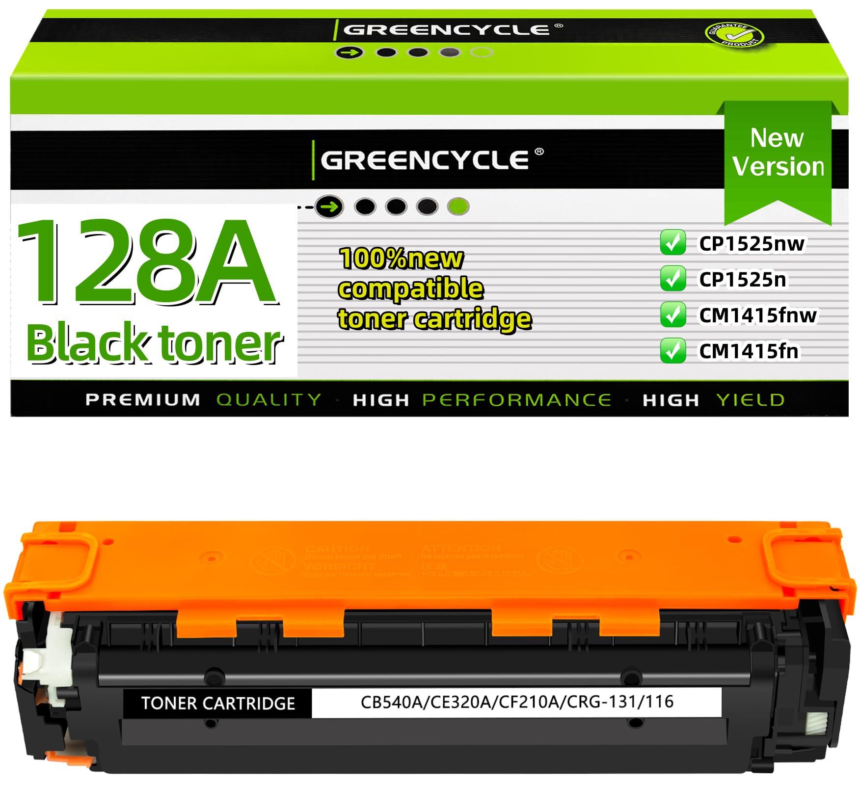greencycle 1 Pack High Yield 128A CE320A Black Toner Cartridge Compatible Replacement for HP 128A/CE320A for Color Pro CP1525nw CP1525n CM1415fnw