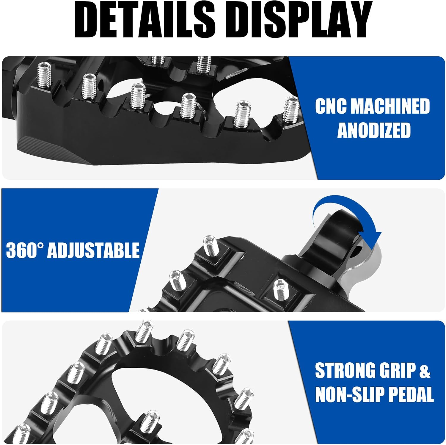 Motorcycle Foot Pegs 360° Roating MX Chopper Bobber Style Male Mount Footpeg CNC Wide Footrest Pedal For Harley Dyna Sportster Street Bob Fatboy Iron 883, Black
