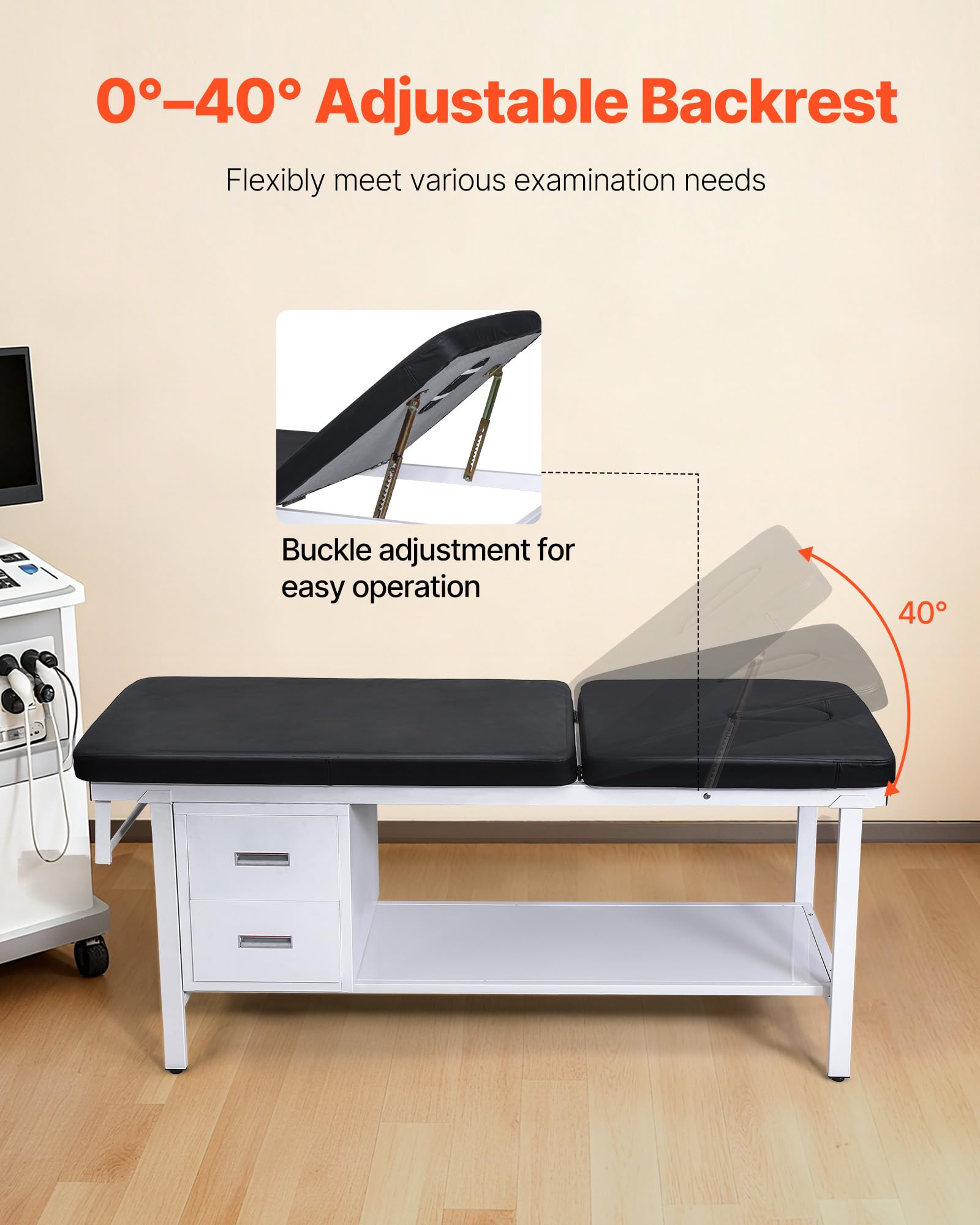 VEVOR Untersuchungsliege 227 kg, Ruheliege, Praixsliege mit verstellbarer Rückenlehne, 2 Schubladen, Ablagefach & Papierrollenspender, Krankenliege für Krankenhäuser & Reha-Zentren, 1855x705x815 mm