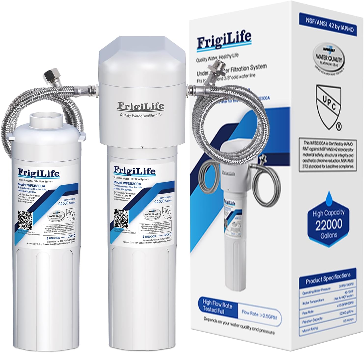 Under Sink Water Filter System, 22K Gallons Ultra High Capacity, Direct Connect Under Counter Drinking Water System and Replacement Filter 0.5 Micron, Removes 99.99% Chlorine, Large particle