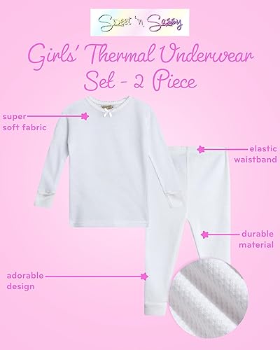 Miniatura 2 de Sweet & Sassy Conjunto de ropa interior térmica para bebé, 2 piezas, parte superior e inferior de punto térmico para niñas pequeñas (12M-4T)