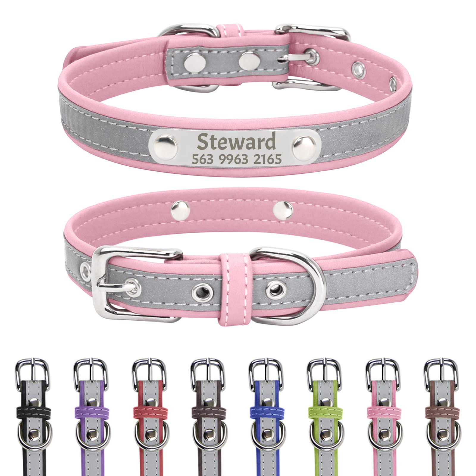 Collare Per Cani Largo In Pelle PU Nome ID Inciso Personalizzato Collare Per Cani Grande Collare Per Cani Anti-perso Personalizzato Collare Per Cani Grande Regolabile,Rosa,XXL - Foto 5
