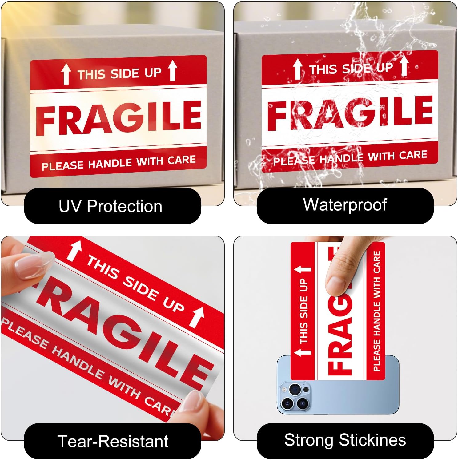 120 PCS This Side Up Fragile Stickers 4" × 6" Vinyl Moving Labels | Handle with Care Stickers, Waterproof, Strong Adhesive, Fragile Labels for Shipping, Moving Boxes, Packaging, Luggage