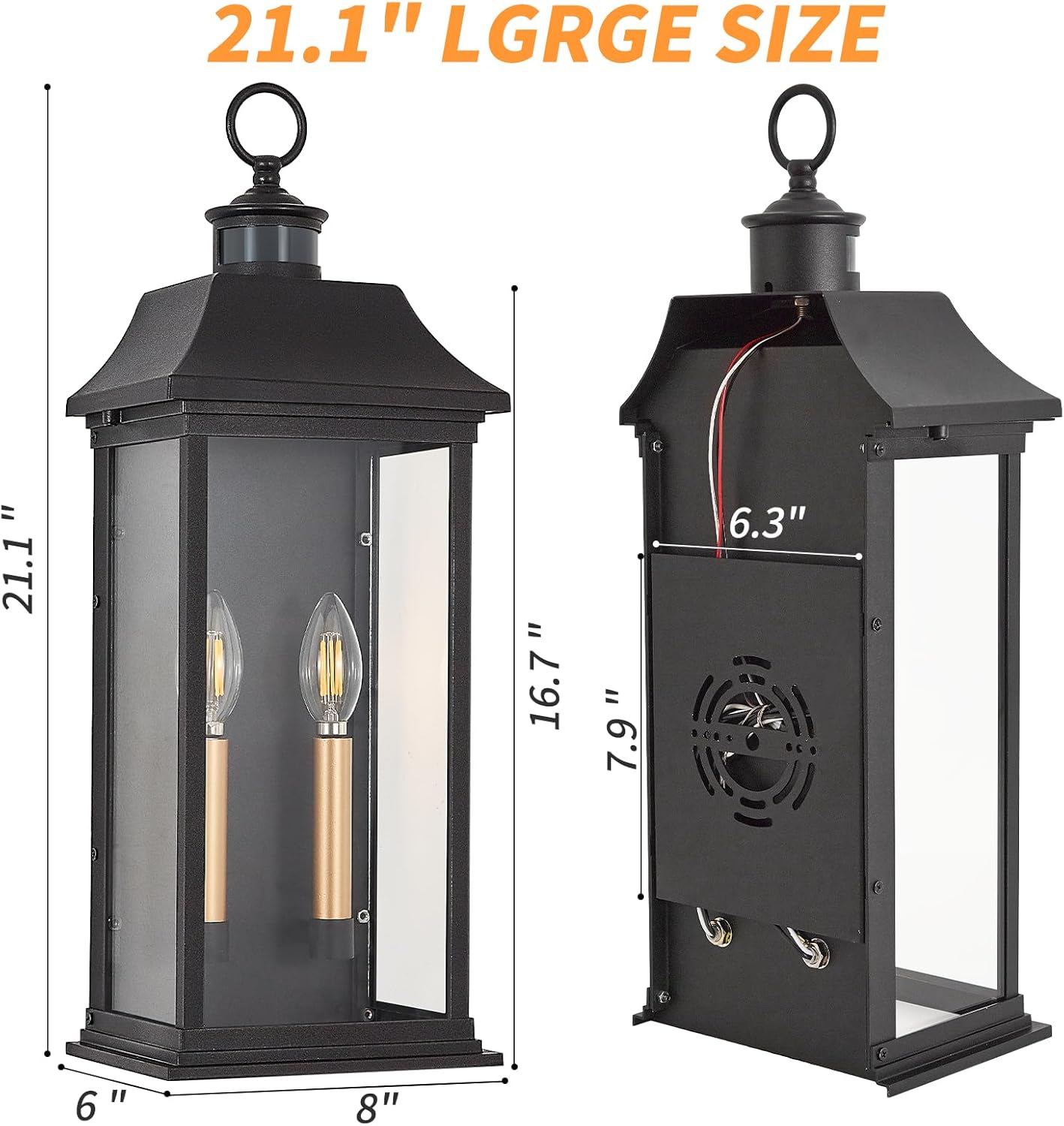 Dusk to Dawn Motion Sensor Outdoor Wall Lantern 2-Light,21.1" Large Exterior Wall Sconce Lighting,Modern Black Wall Light Fixture with Glass, Waterproof Exterior Lamp for Patio, House, Porch, Garage