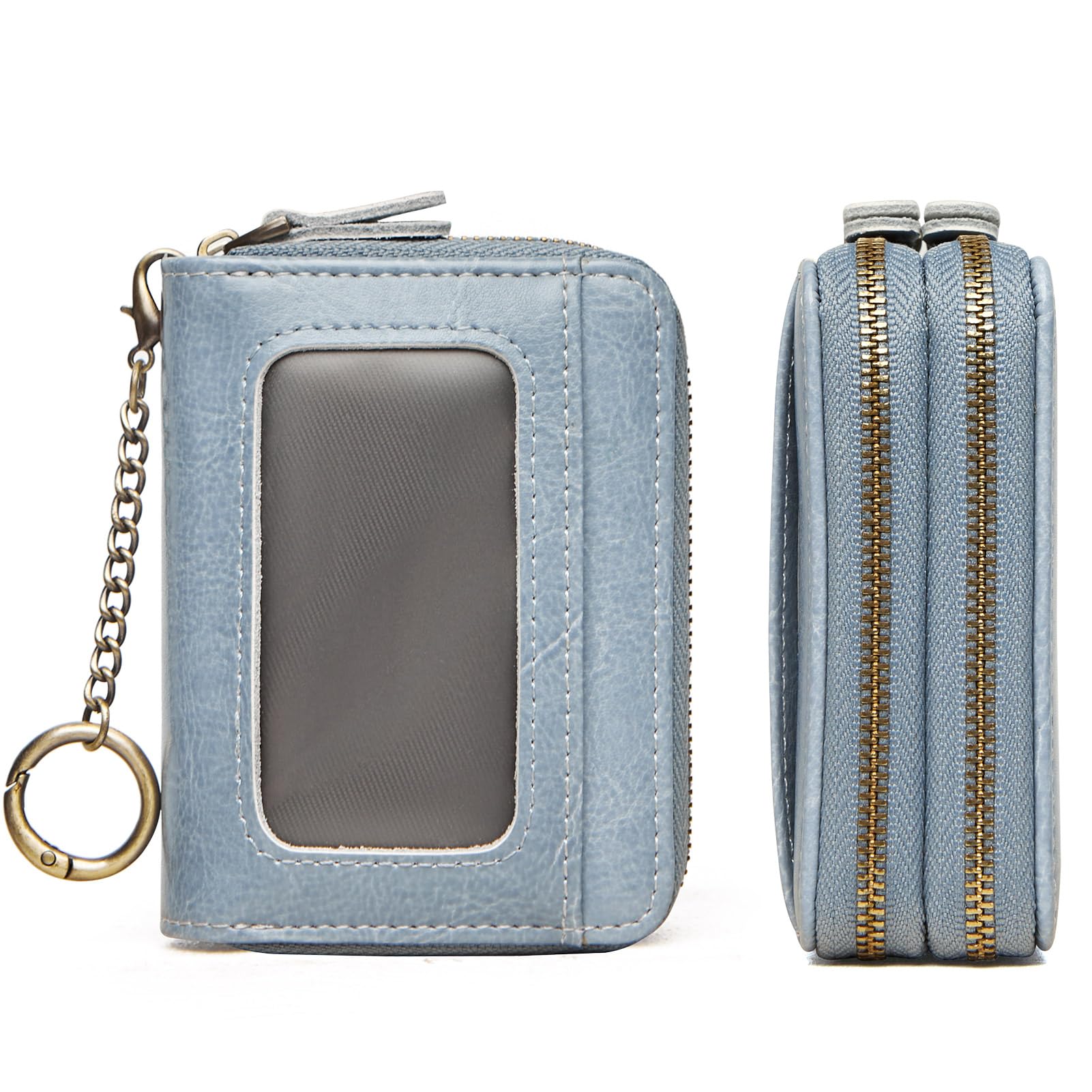 TFKGS Credit Card Holder for Women RFID Wallet Leather Womens Wallet with Zipper Blocking Keychain Card Accordion Wallets Gifts for Women Blue