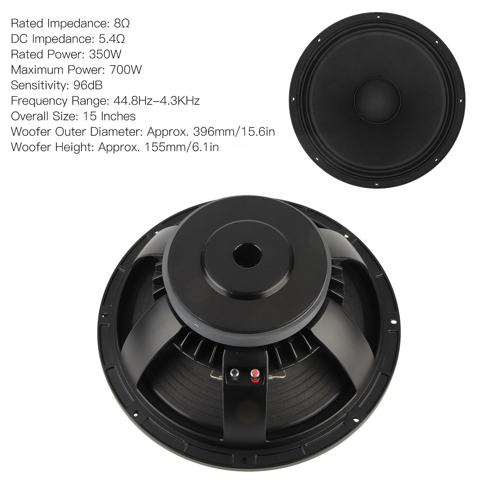 Subwoofer di Ricambio da 15 Pollici per Impieghi Gravosi 700 W per Monitor da Studio Professionali Karaoke Costruzione in Alluminio