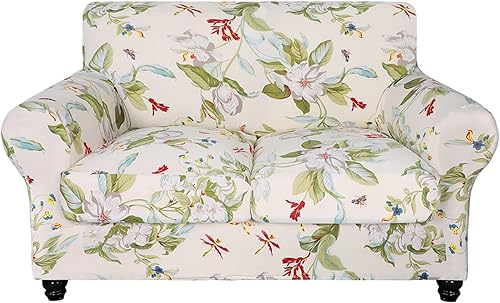 SearchI Funda elástica para sofá de 3 piezas, con estampado floral, con 2 fundas de cojín separadas, protector de muebles lavable para sala de estar