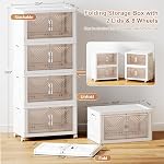 280 L (304 QT) Foldable Stackable Storage Containers with Lid, Clear Plastic Collapsible Storage Bins with Door and Wheels, 4 Tier Closet Organizers and Storage Box for Home