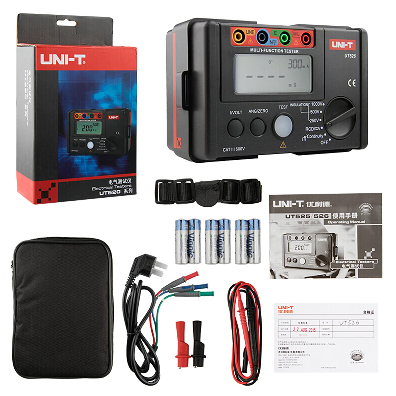 UNI-T UT526 Multifonction Électrique Mètre, Isolation Résistance/test RCD/Meugler La résistance Continuité Test/Tension La mesure