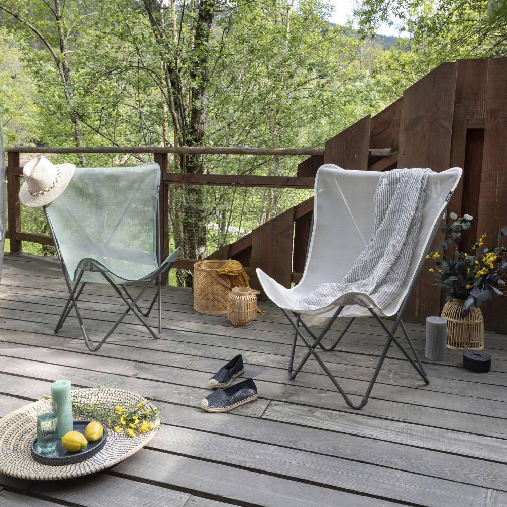 Lafuma MOBILIER - Fauteuil Papillon Pliant Pop UP - Toile Batyline Résistante et Amovible - Chaise Extérieure, Terrasse, Salon et Jardin 1 Position - Tout Confort, Fabriqué en France - Beige SEIGLE | Fabriqué en FRANCE - Garantie 5 ans - Beige - Léger et