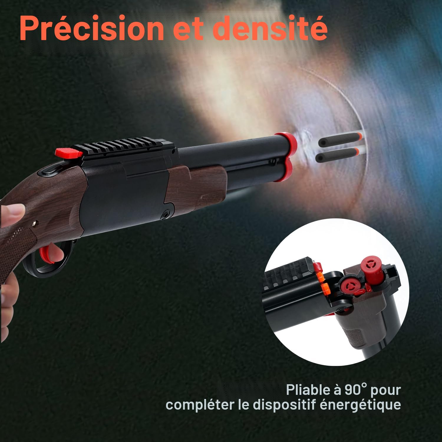 Jouet Fusil de Chasse à Double Canon, Blaster en Mousse EVA et 80 Balles Souples et 12 Cartouches éjectables, Cadeau d'anniversaire de Noël de Jouet de Fléchettes pour Garçon de Plus de 8+ Ans（Brun）