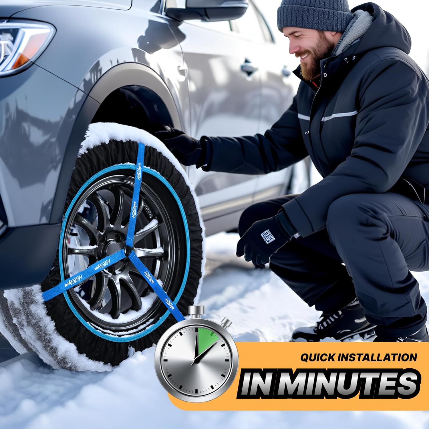 Snow Socks for Tires, Elastic Tire Socks for Passenger Cars, Sedan, SUVs, Alternative for Tire Snow Chain, Snow Traction Device, Winter Emergency Accessory, Set of 2 (HPM-80)