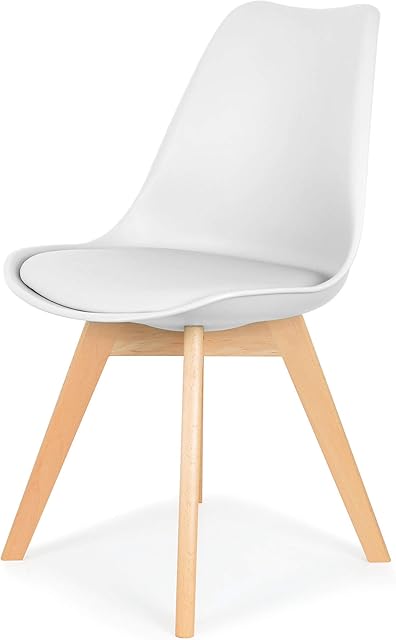 IHANA Dining Chair with Comfortable Pad Seat & Solid Beech Wooden Legs for Mid Century Modern Dining Room Living Room Bedroom Kitchen & Lounge (White Colour x 1)