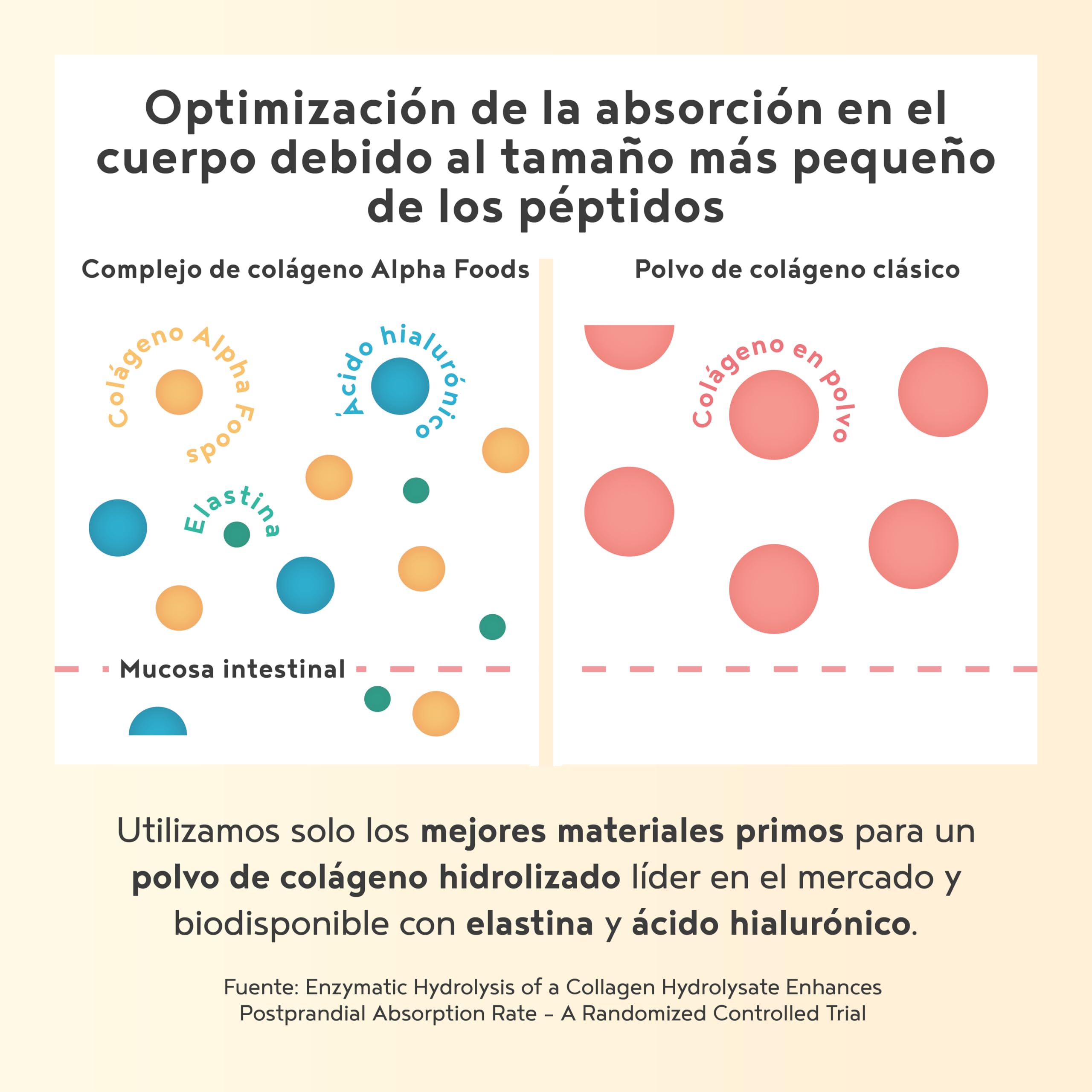 Colágeno en Polvo 400g | Péptidos de Colageno Hidrolizado con Acido Hialuronico y Elastina Marino | Collagen Peptides Tipos I, II, III | Sabor Vainilla | Alpha Foods