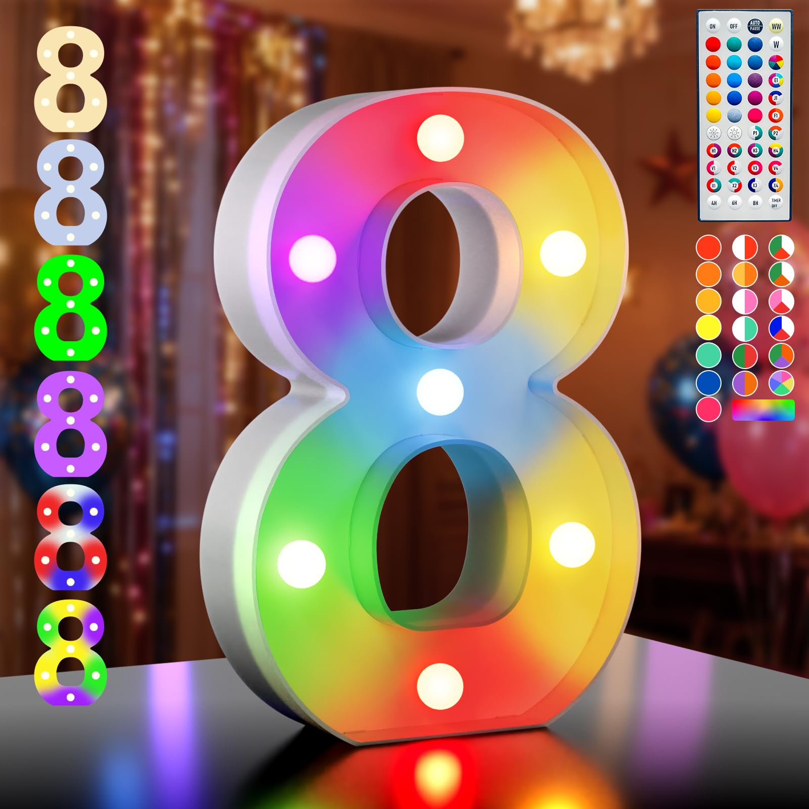 LED Zahlen Lampe Nummer Beleuchtete Ziffern 0 1 2 3 4 5 6 7 8 9, 35 Farben Led Leuchtzahlen mit Fernbedienung für Happy Birthday Deko,Party Deko,Hochzeitsdeko,Desktop Wandtischdeko