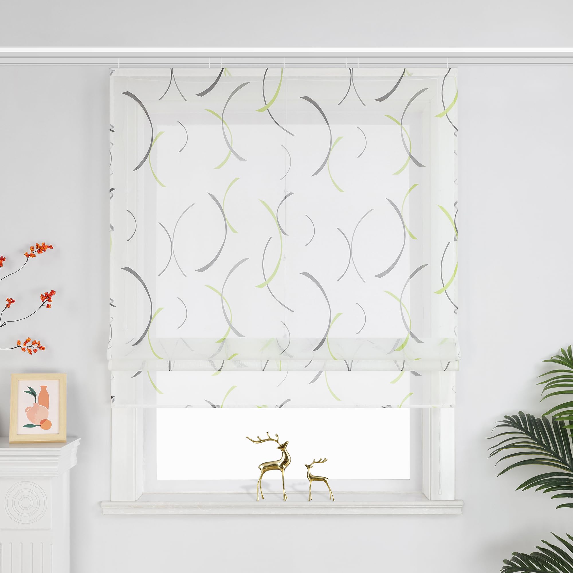 Joyswahl Raffrollo mit Klettband Lichtdurchlässig Raffgardinen Wohnzimmer Fenster Vorhänge raffrollos für Fenster mit Klettschiene Modern HxB 140 x 140 cm Grün 1 Stück
