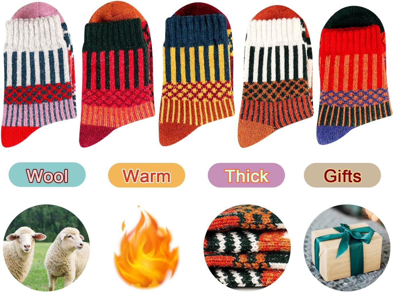 Heatuff Women's Winter Wool Socks Warm Soft Full Cushion Crew Socks (5 Pairs) - Image 3