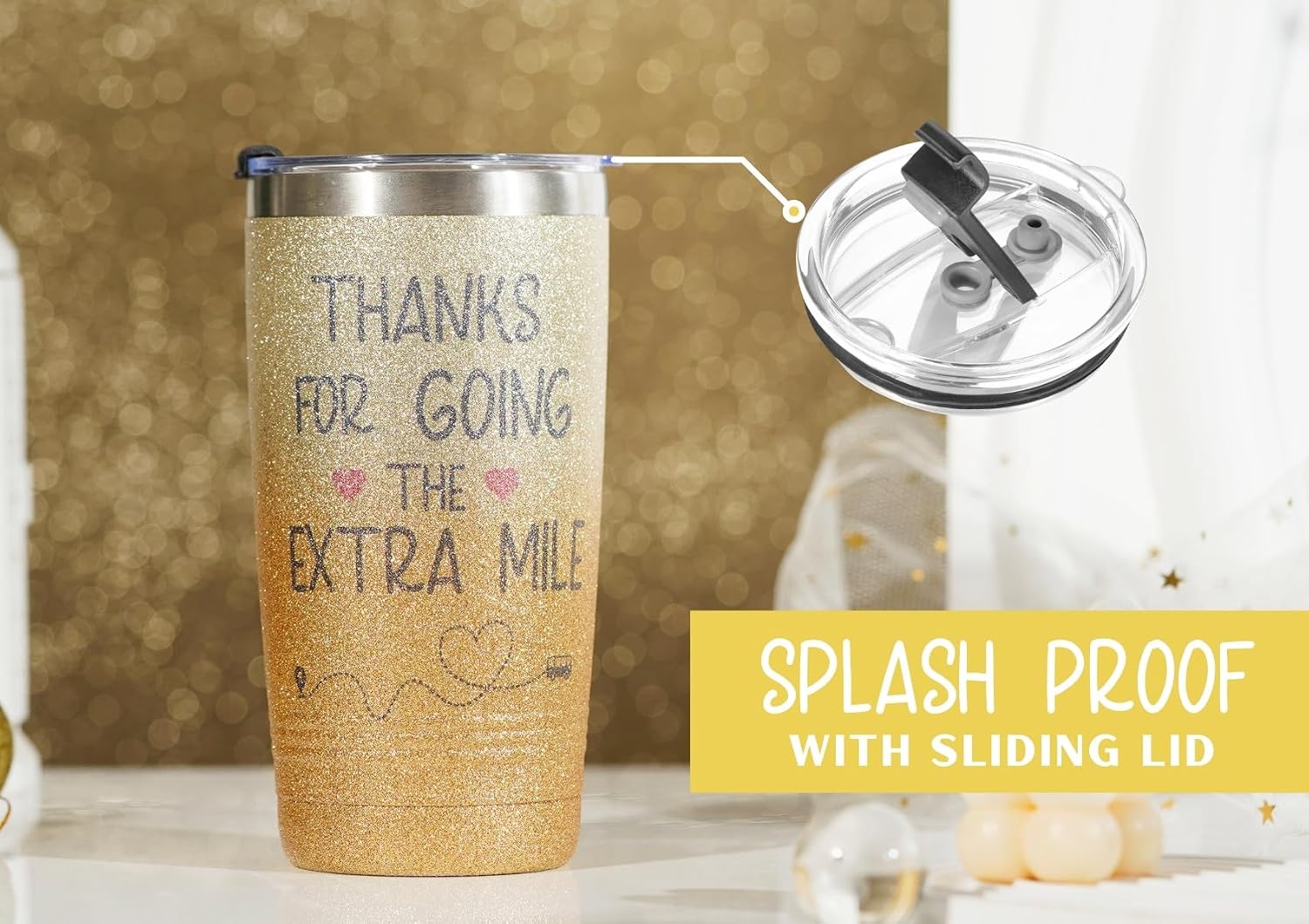 Onebttl School Bus Driver Appreciation Gifts for Women, Men - 20oz/590ml Stainless Steel Insulated Tumbler - Thank you Gifts for School Bus Driver（Silver Golden）