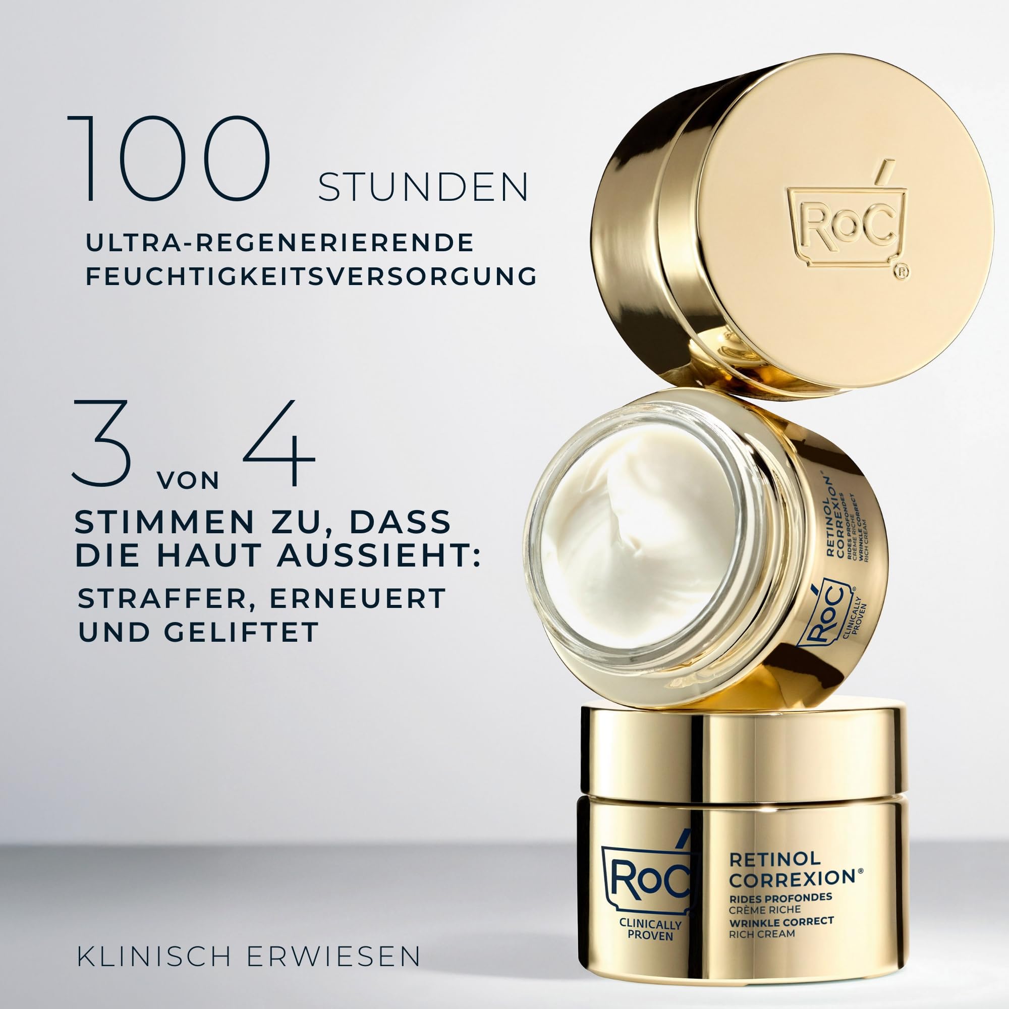 RoC Retinol Correxion Deep Wrinkle Rich Cream | mit Bio-Ceramiden & Calcium, ohne Duftstoffe | 50 ml