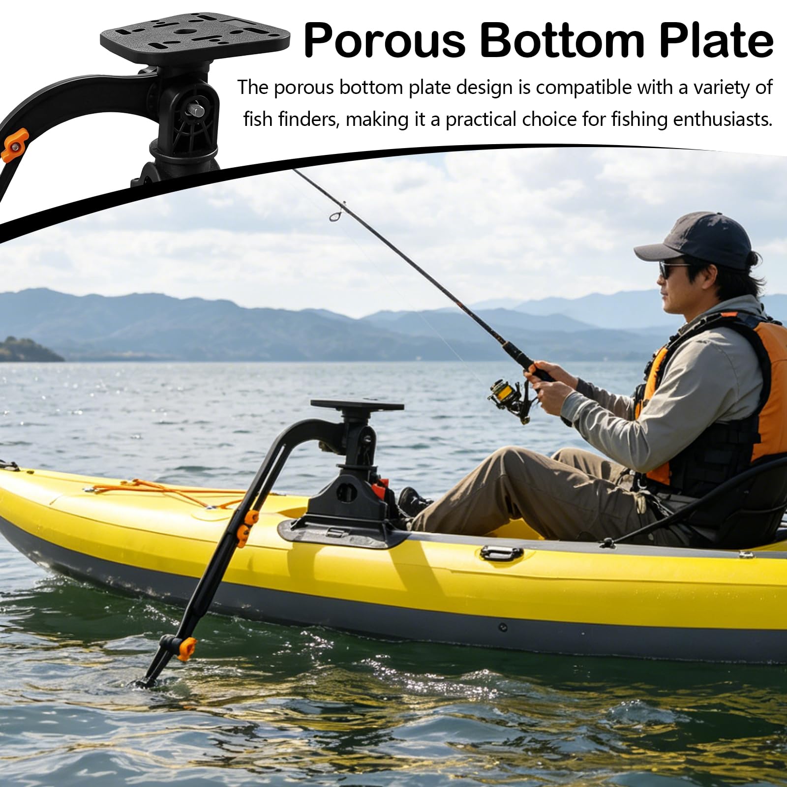 Fischfinder Halterung, Fischfinderhalterung 360 Grad Drehbar Echolot Angeln Halterungen mit Verstellbare Klemme und Universal Montageplatte für Fishfinder Boot Kajak Höhe 28-40cm
