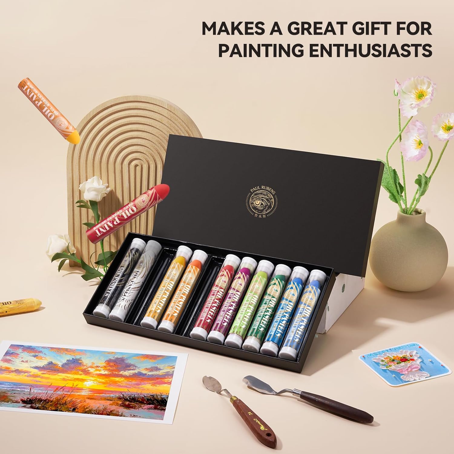 Paul Rubens Large Oil Pastels Set - 12 Colors B (0.79" x 4.72" Jumbo Sticks), Vibrant Colors, Creamy Texture and Blends Easily for Artists, Students and Professionals, Ideal for Filling in Large Areas