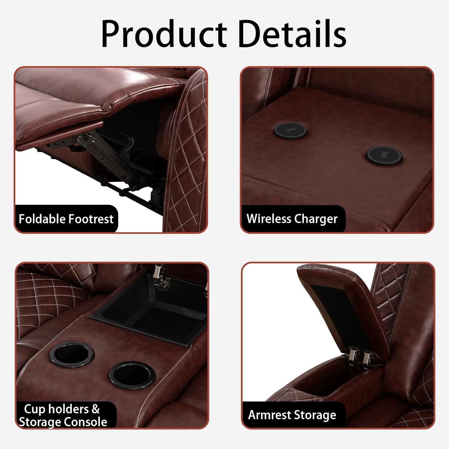 Reclining Sectional Sofa Set – Power Reclining Sectional with USB Charging, Breathable Leather Power Recliner Sofa for Living Room Furniture Sets