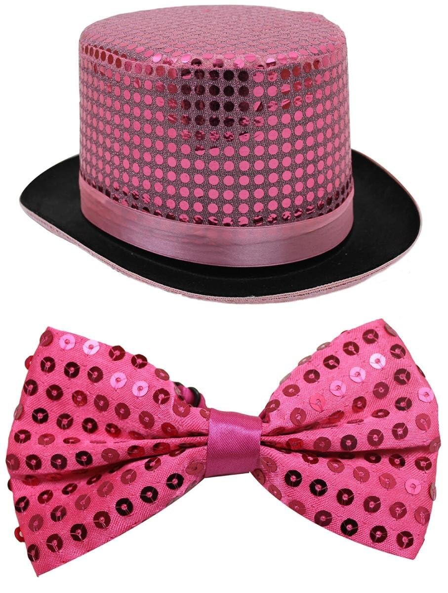 I LOVE FANCY DRESS Dance Show Set With Sequin Top Hat and Bowtie (Pink)