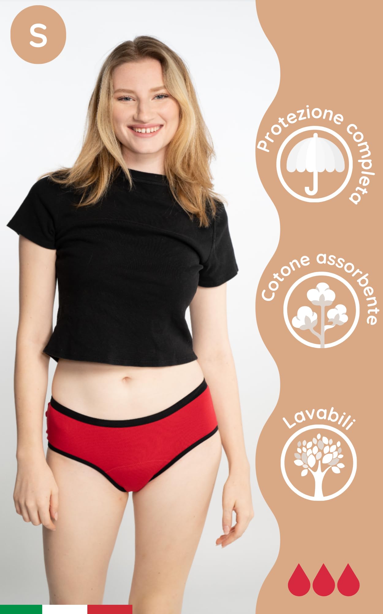 NoBlood - Set di 4 Slip da Ciclo Flusso Abbondante XXS-4XL Cotone Comodo | Kit Economico | Mutandine Mestruale Assorbente