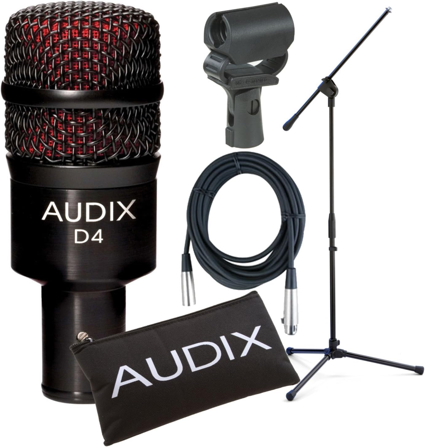 Audix D4 Tom/Kick Drum/Instrument Microphone w/Boom Stand, Cable, and Shockproof