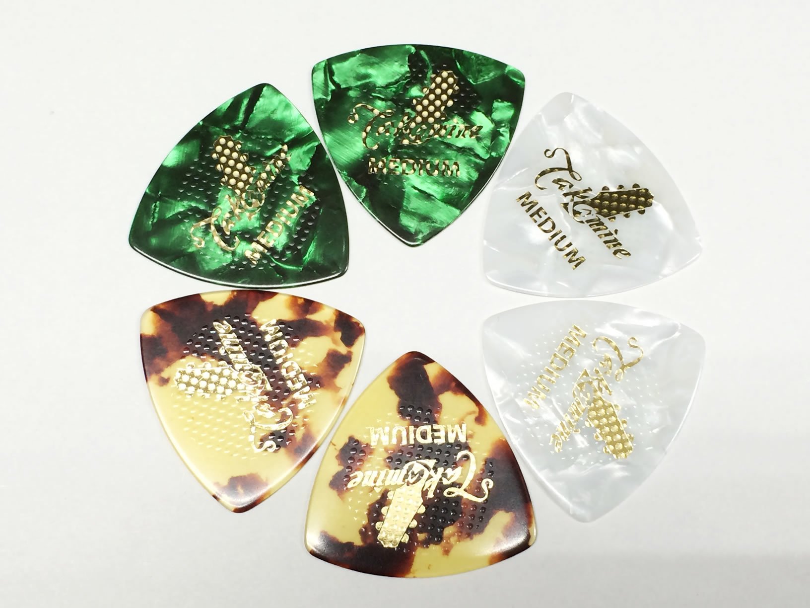 【ピックセット】TAKAMINE トライアングル ミディアム ピック 各色2枚 6枚セット P1G P1W P1T