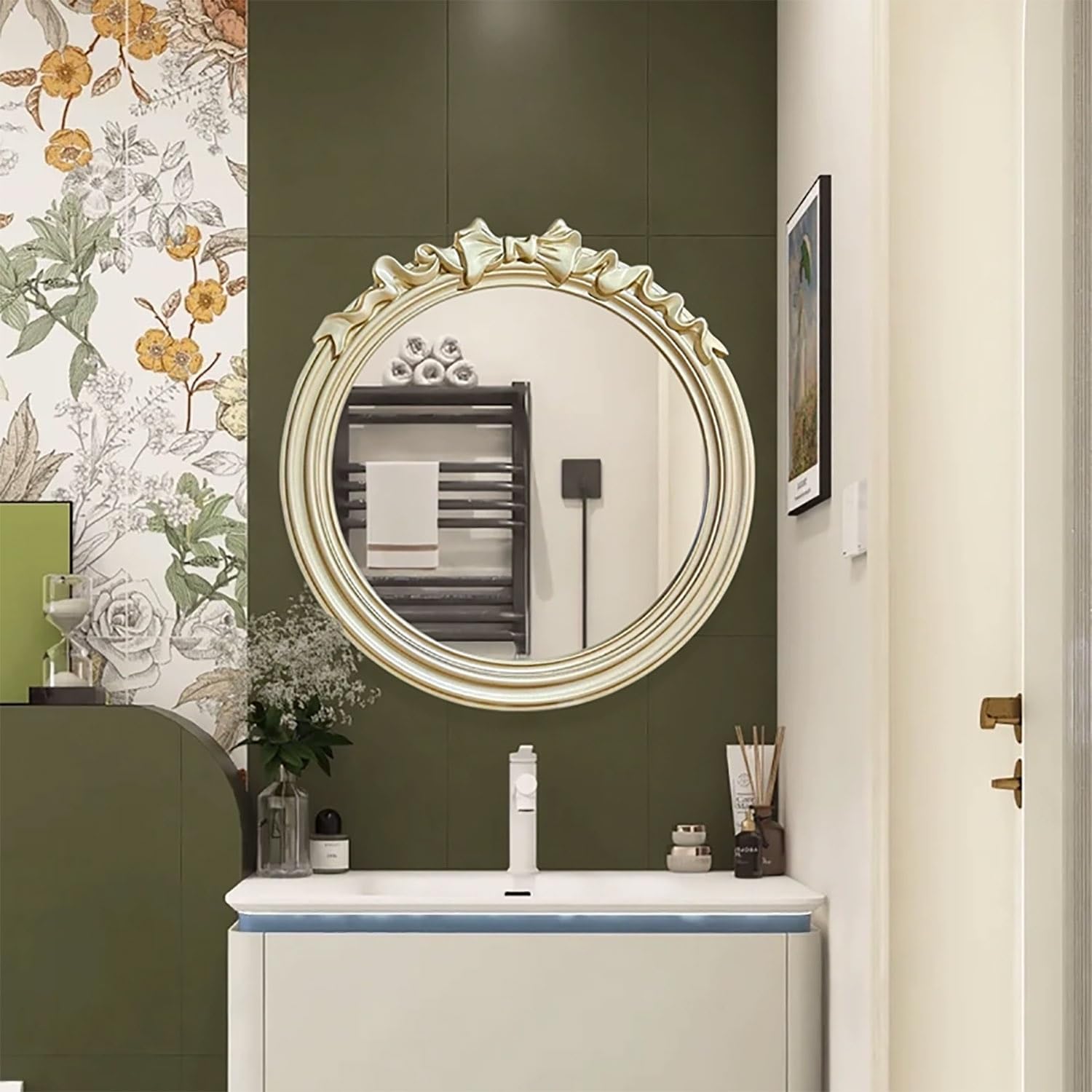 Francuskie lustro ścienne w stylu vintage, ozdobny barokowy design, do łazienki, przedpokoju, salonu, sypialni