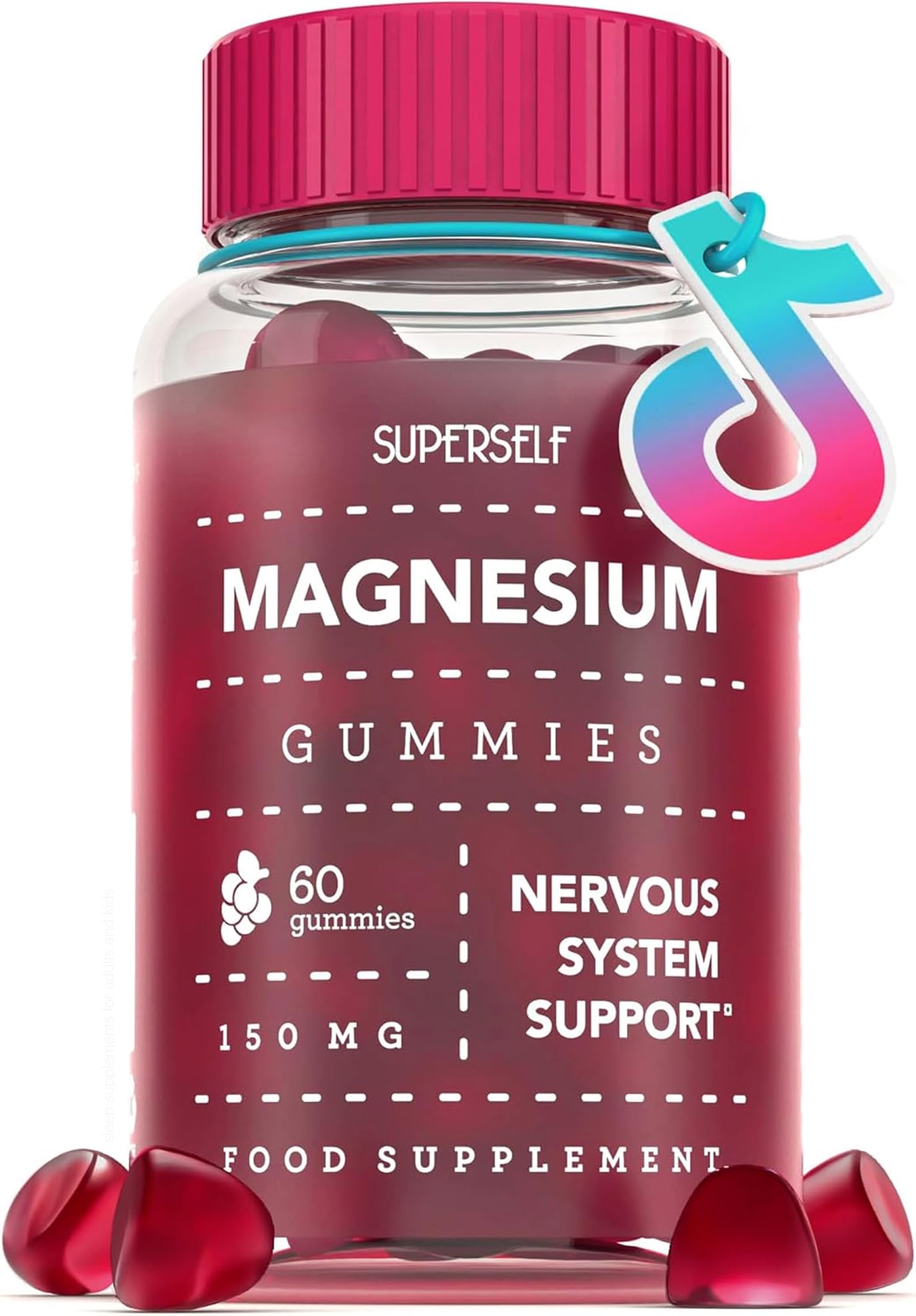 Magnesium Gummies for Adults & Kids - 150mg Magnesium Supplements for Sleep, Relaxation & Muscle Support - Natural Grape Flavour - No Artificial Colours - Vegan - 60 Gummies Easy to Chew