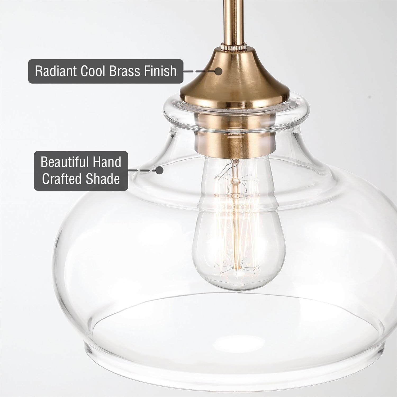 Kira Home Harlow 9" Modern Industrial Farmhouse/Schoolhouse/Rustic Pendant Light with Clear Glass Shade, Adjustable Hanging Height, Cool Brass Finish